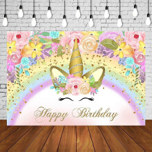 (As show, One size) Photography Backdrop Girl Unicorn Birthday Party Banner Princess Sweet Pony Decoration Floral Rainbow Studio Photobooth Background Baby Shower Posters