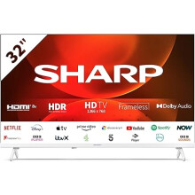 SHARP 32FH2KAW 32-Inch HD Ready Smart Frameless Android TV in White with Active Motion 400, Freeview Play