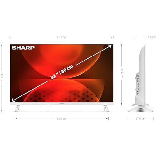 Sharp SHARP 32FH2KAW 32-Inch HD Ready Smart Frameless Android TV in White with Active Motion 400, Freeview Play 2