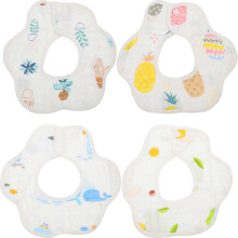 (As show, One size) 4Pcs Cotton Baby Bibs Cartoon Rotatable Baby Bibs Water Absorbing Infant Bibs