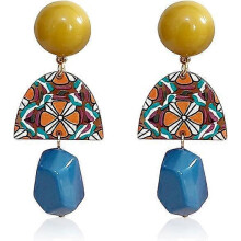 (As show, One size) Unique Bohemian Vintage Acrylic Flower Dangle Drop Earrings 70s 80s Colorful Retro Geometry Stud Earrings for Women Girls Statement Jewelry Gifts