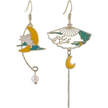 (As show, One size) Asymmetric Fan Earrings, Sector Drop Earrings, Small Fan Dangle Earrings Cute Retro Ethnic Pretty Stud Earrings