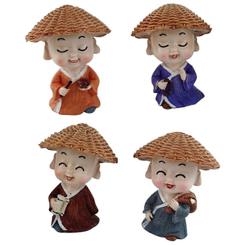 Kricely (As Show, One Size) 1 Set Of 4 Pcs Resin Buddhas Ornament Little Monks Figurine Buddha Statues