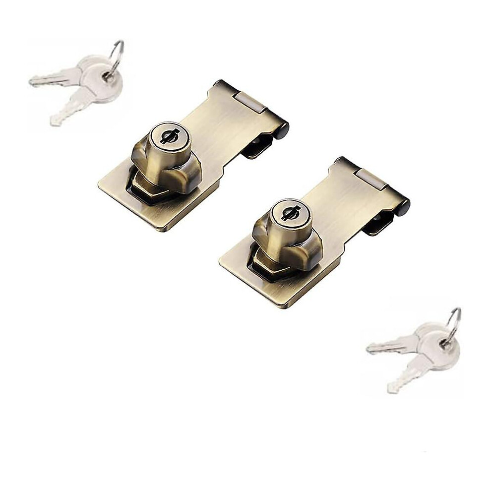 (As Show, One Size) 2 Packs Keyed Hasp Locks Twist Knob Keyed Locking Hasp For Small Doors, Cabinets And More,Stainless Steel Steel, Hasp Lock Catch L 5063855088215