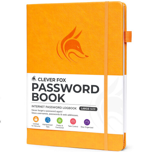 Libro delle password Clever Fox con schede. Indirizzo Internet e password Orga 1