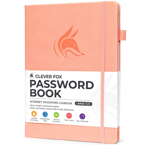 Libro delle password Clever Fox con schede. Indirizzo Internet e password Orga
