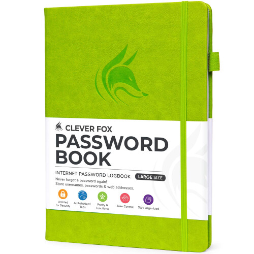 Libro delle password Clever Fox con schede. Indirizzo Internet e password Orga