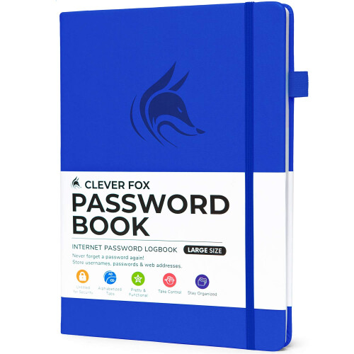 Libro delle password Clever Fox con schede. Indirizzo Internet e password Orga