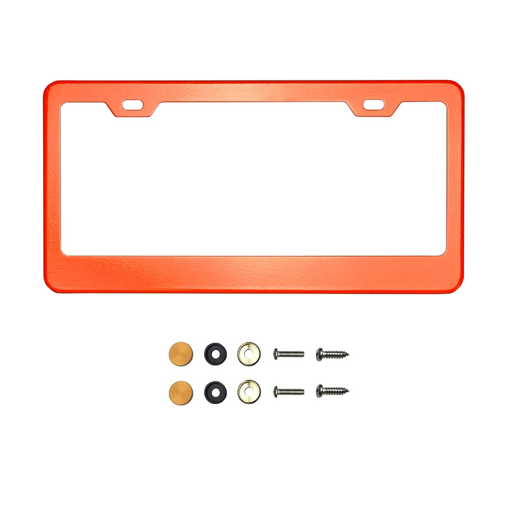 Solar License Plate Frame T304 Stainless Steel Metal Screw Caps Orange 712784875797