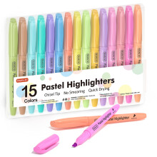 Shuttle Art Textmarker, 15 Farben, Pastell-Textmarker, verschiedene Farben, Keilspitze, schnell trocknend, ungiftige Textmarker fr Erwachsene und Ki