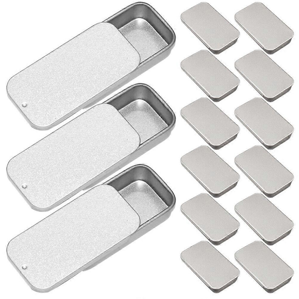 Kricely (6.00X3.40x1.00cm, ) 20Pcs Sliding Lid Tin Box Vintage Tinplate Box Container Organizer Storage Box Silver
