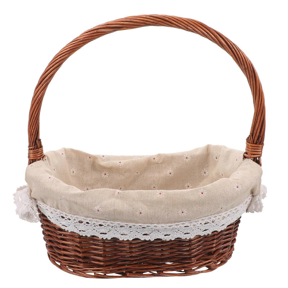 Kricely ( One Size) Handheld Fruit Basket Storage Basket Rattan Storage Basket Picnic Basket With Liner And Handles Light/Brown