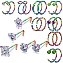 Nasenringe Creolen Chirurgenstahl 20g Nasenringe fr Frauen (Regenbogen L)