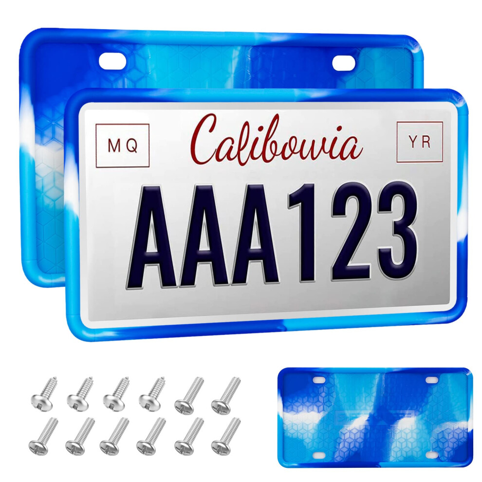 Qiqamole 2 Pack Silicone License Plate Frame Front Back License Plate Cover License Plate Bracket Holder Rustproof Rattleproo 778107752534