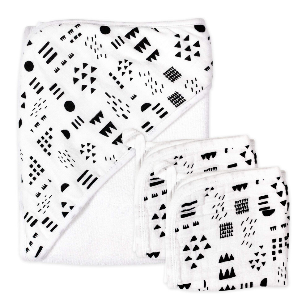 Honestbaby Unisex Bambino 3 Pezzi Cotone Biologico Con Cappuccio Asciugamano & Panno Set Bandana, Pattern Play, Taglia Unica Us-image