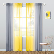 KOUFALL Yellow and Gray Curtains 84 Inch Length for Living Room Set of 2 Panels Rod Pocket Window Drapes Ombre Sunflower Colored Patterned Print Curt