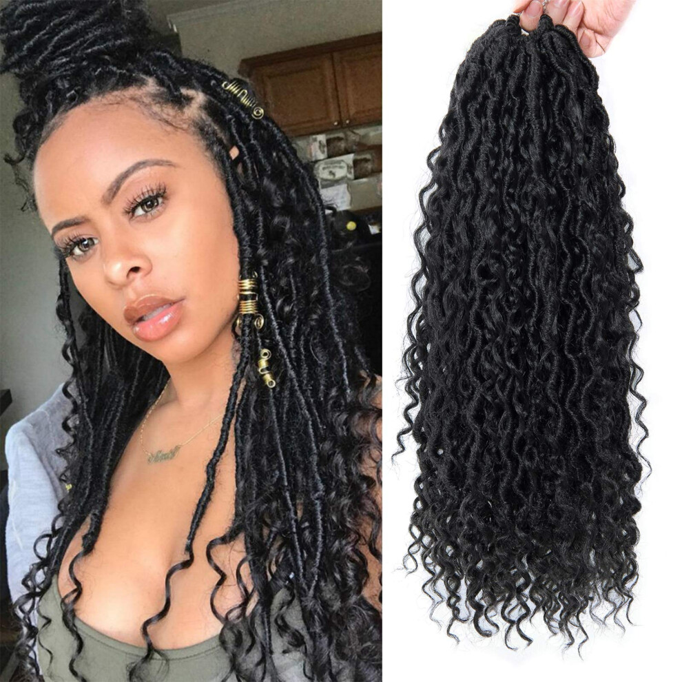 Bekjdiof Unisex Not,Specified New Goddess Locs Crochet Hair Extensions 18Inch Prelooped River Fauxs Locs Wavy Curly Fauxlocs Bohemian Crochet Braids 4Packs(1B 18Inch)
