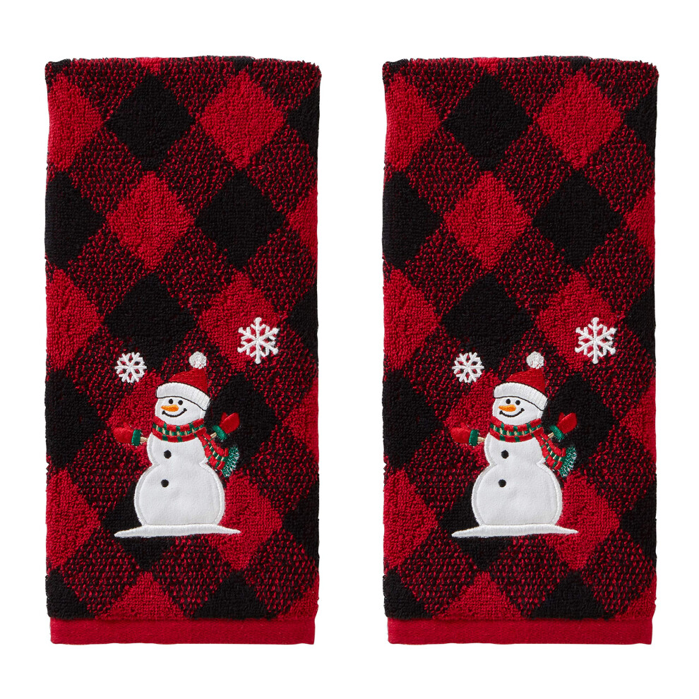 Ensemble de 2 serviettes de toilette SKL Home No   l/hiver bonhomme de neige pour salle de bain/cuisine/bar et cadeau, rouge/noir