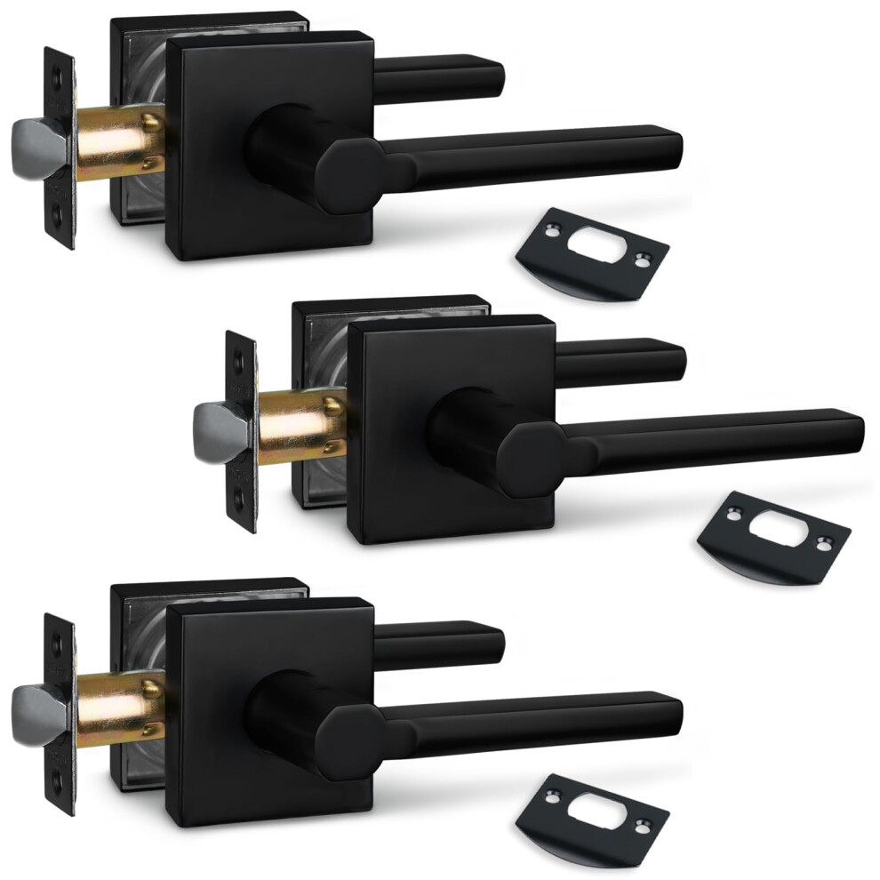 Newbang (3Pack) Hall/Closet Lever Handle Lock In Aged Matt Black- Door Lock Handle In Matt Black For Passage Door Hd1601-Db-Ps-3P 6131637266256