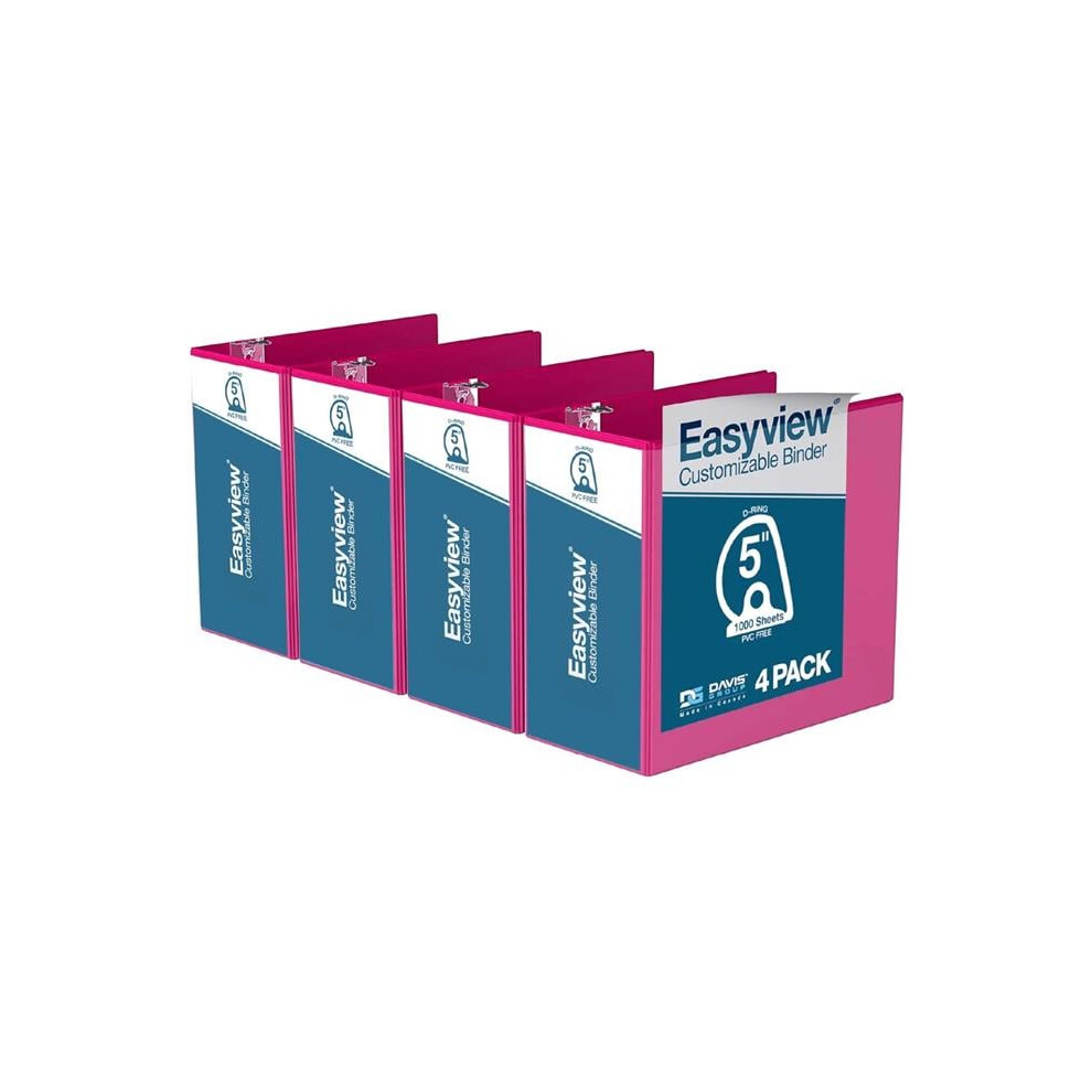 Photos - File Folder / Lever Arch File Davis Group 8407-43-04 Easyview Premium, Angle D Ring, Customizable, View Binder, 4 Pack  (Pink, 5')