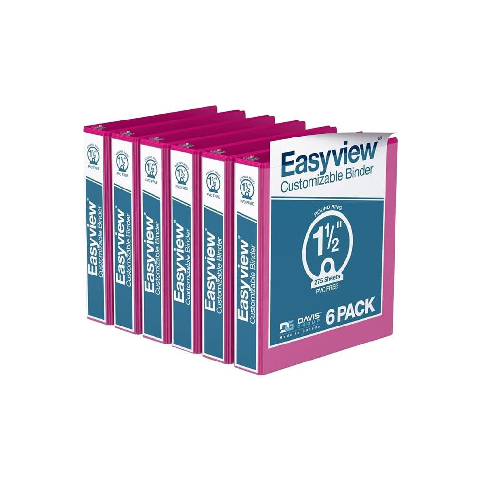Photos - File Folder / Lever Arch File Davis Group 8412-43-06 Easyview Premium, Round Ring, Customizable, View Binder, 6 Pack  (Pink, 1.5')