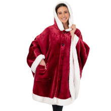PAVILIA Sherpa Fleece Wearable Blanket for Adult Women, Cozy Plush Blanket Poncho Cape with Hood, Super Soft Shawl, Angel Wrap Throw for Office, Wine