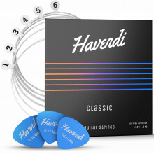 Havendia guitarstrenge til klassiske guitar - str?lende lydkvalitetsstrenge lavet af nylon til klassisk guitar belagt med s?lv (6 streng s?t) ink