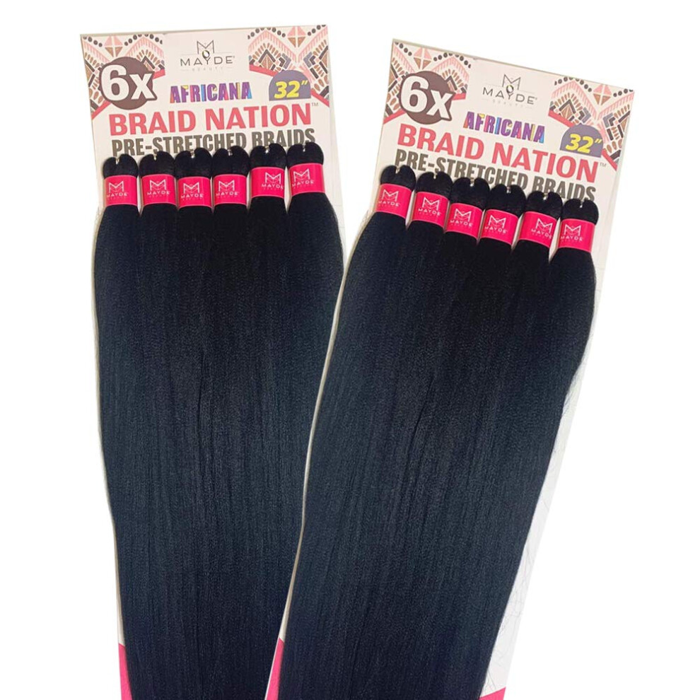 Mayde 6X Synthetic Africana Braid Nation Pre-Stretched Braids 24"" 2Packs (1)