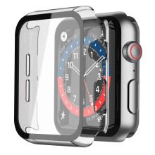 Langboom Transparente Hartschale, kompatibel mit Apple Watch SE Serie 6, Serie, 5, Serie 4, 44 mm, mit Displayschutzfolie, iWatch, ultradnn, HD-Disp