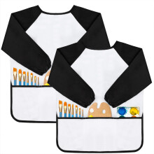 Godr7oy Kids Art Smocks Maleri Forkl?dekunstner Smock med ?rme og 3 Lommer 2 Pack Black/White Set til alder 2-6 ?r (lille)