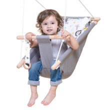 Altalena per neonati e bambini piccoli, in tela, per interni ed esterni, con cintura di sicurezza e accessori di montaggio, in legno, sospesa, pe