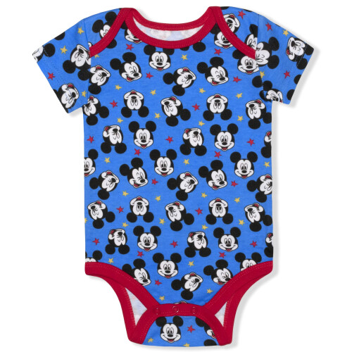 Disney DISNEY Mickey Mouse Boys 5-pack bodysuits til nyf?dte og sp?db?rn - bl?/r?d/hvid/gr? 1