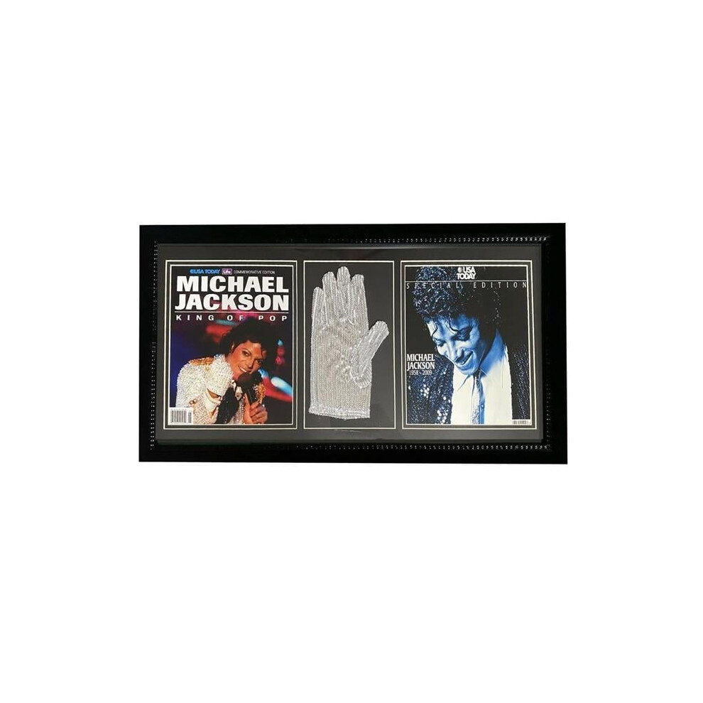 Encore Brandz 135-51 Michael Jackson King of Pop Special Edition USA Today Memorabilia Frame with White Silver Sequin Dance Gloves 12x24