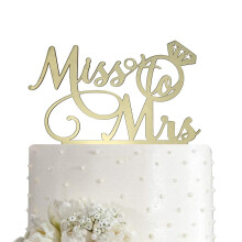 Miss To Mrs Cake Topper - du? de mireasa domnul ?i doamna nunta/logodna/petrecerea casatoriei decor oglinda acrilic auriu