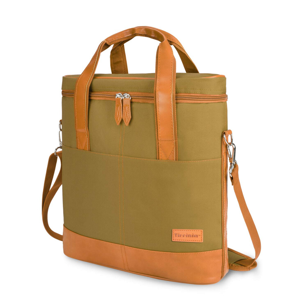 Tirrinia Isolierter Weingeschenktr Ger Gepolsterte K Hltasche F R 3 Flaschen, Tragegriff Und Verstellbarer Schultergurt, Khaki-image
