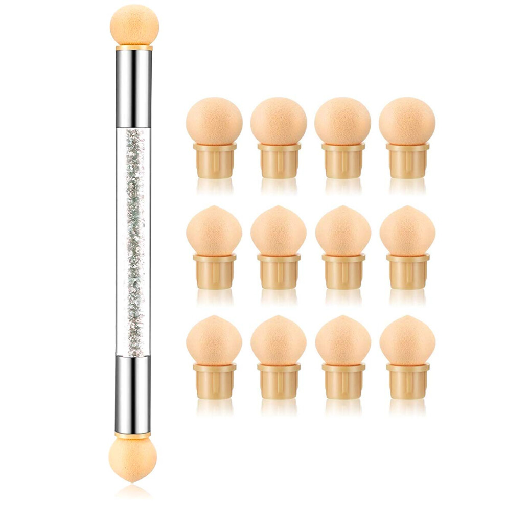 Danneasy 1Pc Double-Ended Nail Sponges Pen 12Pcs Sponge Head Uv Gel Acrylic Nail Gradient Shading Brush Ombre Design Manicure Tools