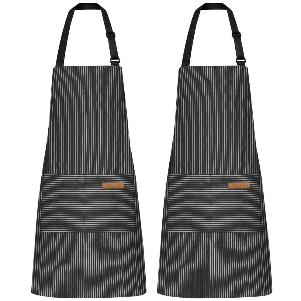 NLUS 2 Pack Kitchen Cooking Aprons  Adjustable Bib Waterproof Chef Apron with 2 Pockets for Men WomenGrey Stripe/Black Plaid