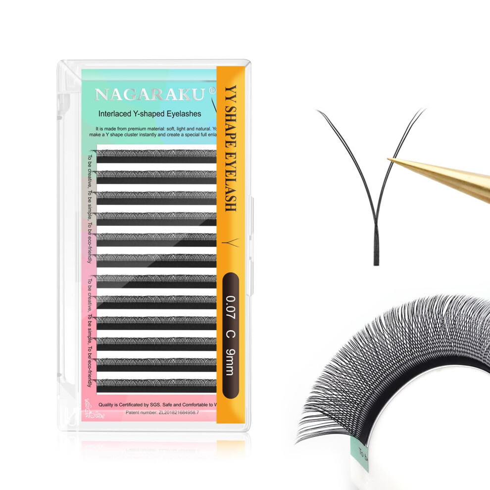 Nagaraku Yy Eyelash Extensions Supplies Y Lash 0.07Mm C Curl 9Mm Prema