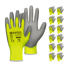 KAYGO veiligheidswerkhandschoenen PU-gecoat-12 paar KG11PB naadloos gebreide handschoen met polyurethaan gecoate gladde grip op palm en vingers voor