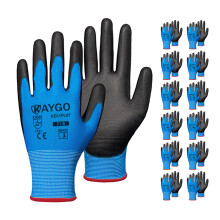 KAYGO veiligheidswerkhandschoenen PU-gecoat-12 paar KG11PB naadloos gebreide handschoen met polyurethaan gecoate gladde grip op palm en vingers voor