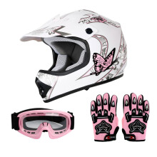 SLMOTO Dot Youth Detsk helma Motokros Offroad Street helma Moto helma Dirt Bike Motokrosov ctyrkolka Pink Butterfly Design Helma+Brle+Rukavice