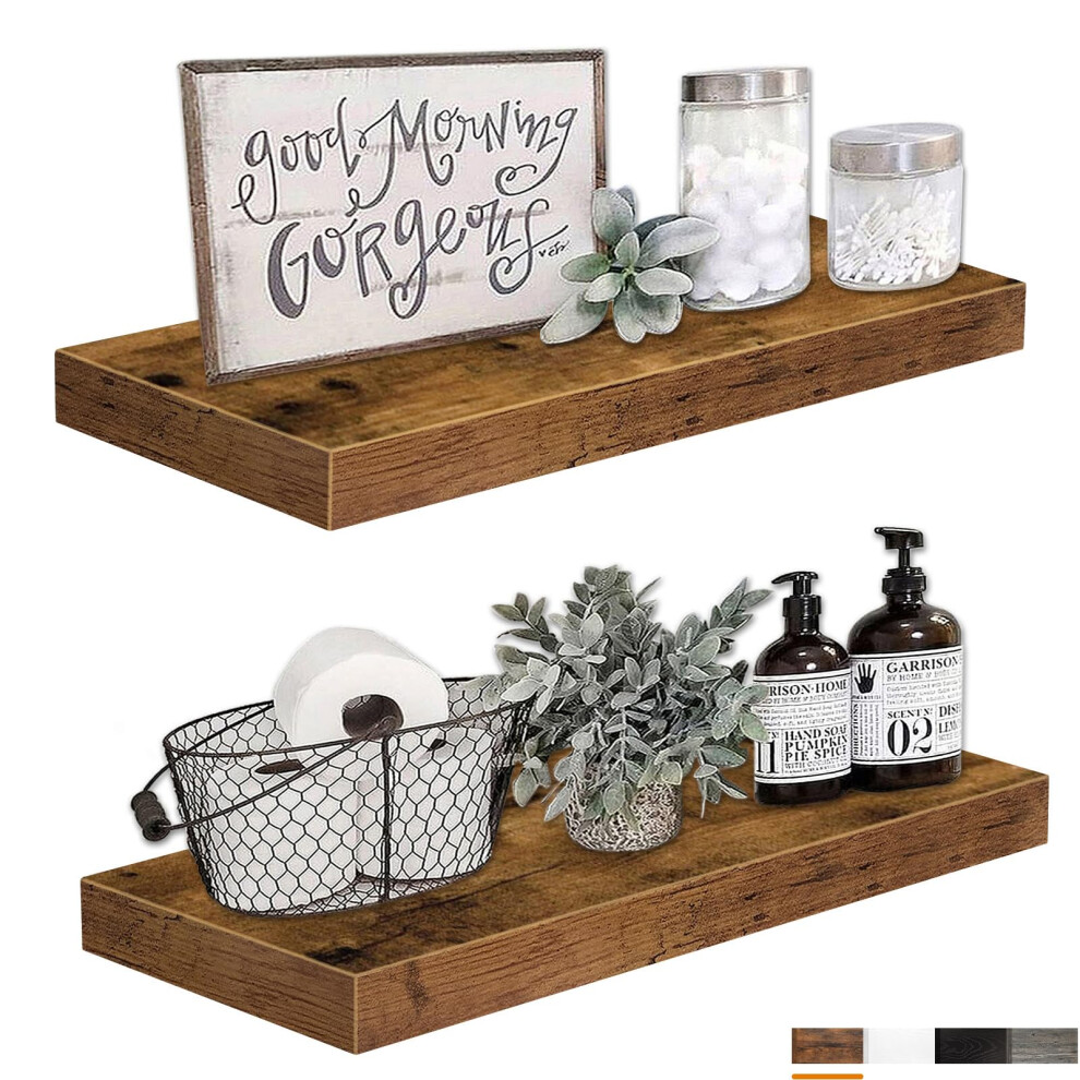 QEEIG Bathroom Shelves 24 inches Long Floating Shelf for Wall 24 x 9 inch Set of 2 Rustic Brown (008-60BN)