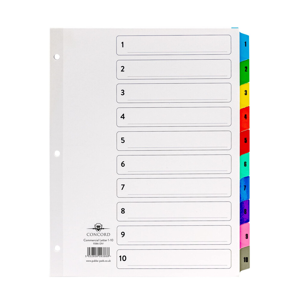 Pukka Pad 10 Part Dividers - 5 Packs of 10 Tab Set  3-Ring Binder Compatible  8 1/2 x 11 Inches - Numbers-image-OPC-PFNHK7H-NEW