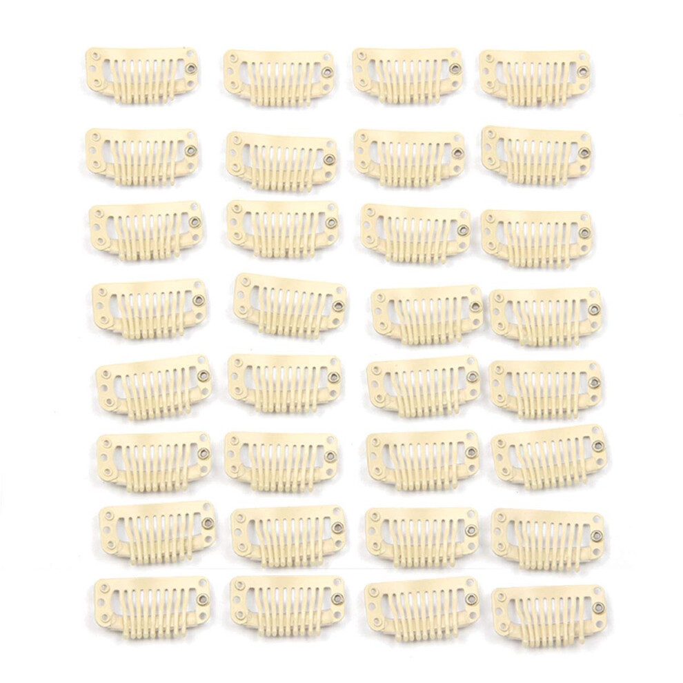 Jffx Unisex Cream 30Pcs Wig Clips Stainless Steel Snap Clips For Hair Extensions Diy Wig Combs Toupee Clips 9-Teeth 32Mm 1.2G/Pc (Beige)