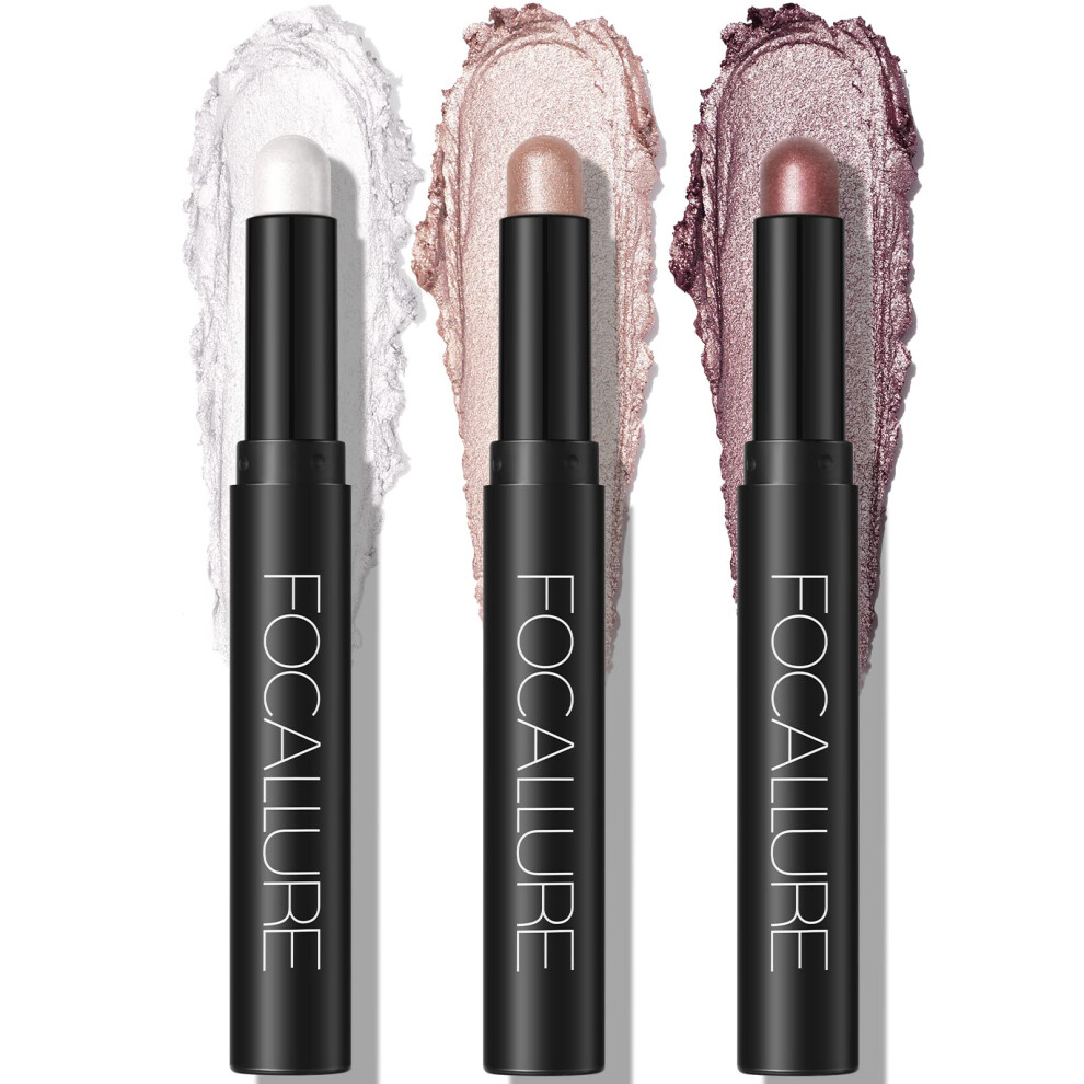 Focallure 3 Pcs 2 In 1 Eyeshadow And Eyeliner Pen Shimmer Eye Shadow Pencil High Pigmented Eyeshadow Highlighter Eye Liner Multi-Dimensi