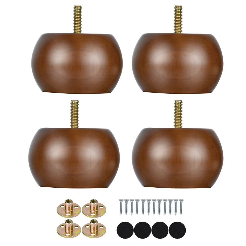 Maricome 2 Inch Bun Furniture Feet Walnut Round Solid Wooden Ottomancouchsofa Legs Set Of 4 Predrilled M8 Bolt With Metal Bra 711469053437