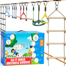 Carrera de obst culos Ninja Warrior para ni os - 2 x 50 pies - Hasta 880 libras - 10 obst culos resistentes a la intemperie - Edades de 5 a 12 a