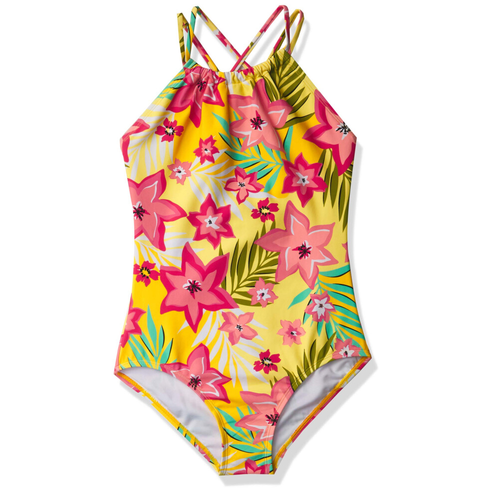 Kanu Surf Girls' Jasmine Beach Sport Halter One Piece Swimsuit Coral
