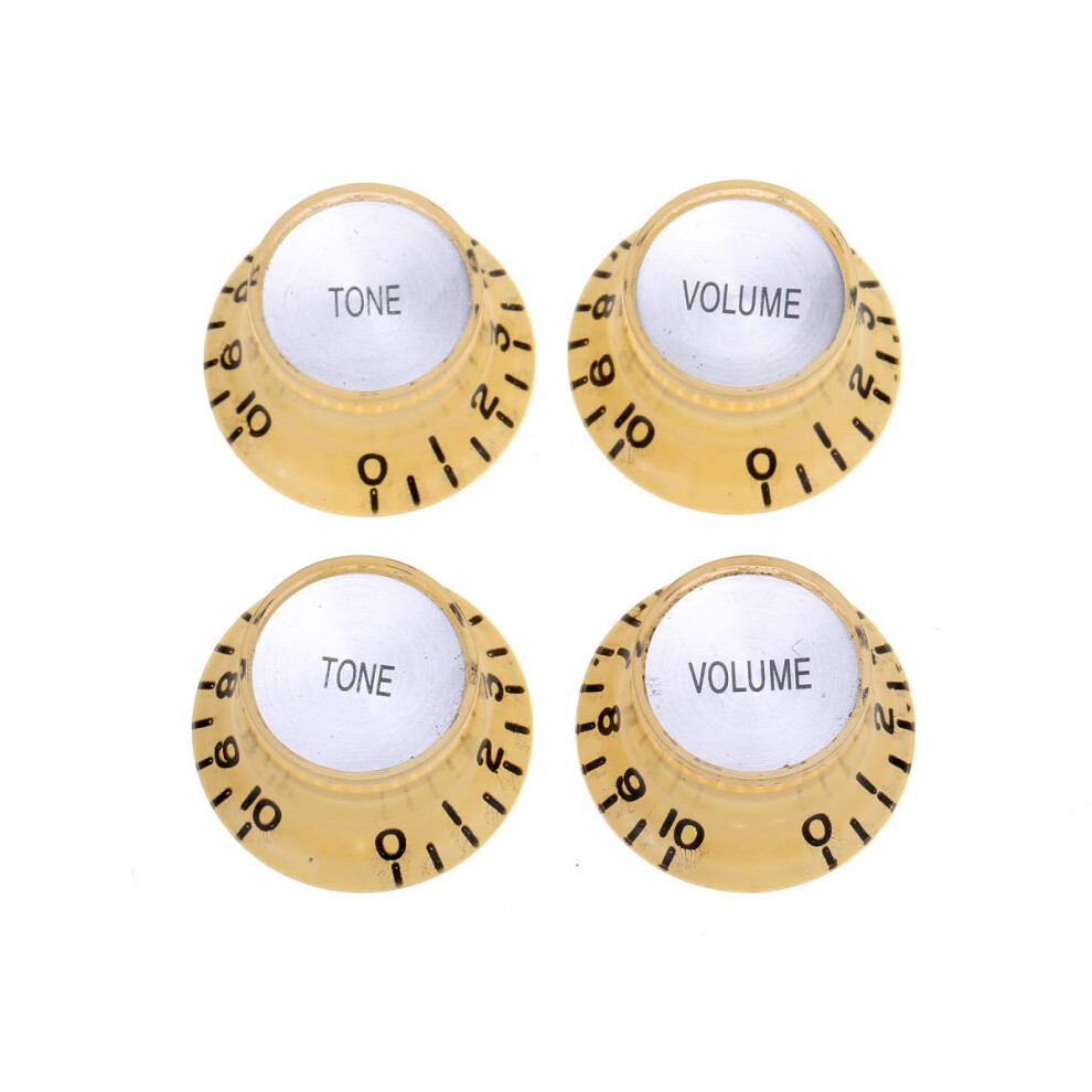 Musiclily Pro Dimensioni Pollici Manopole Reflector 2 Tono 2 Volume Top Hat Knobs Set Per Chitarra Elettrica Usa Les Paul Tipo Sg, Crema Con Argento Top-image