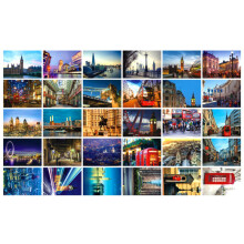 Reisepostkarten-Set mit 30 verschiedenen Postkarten mit Darstellungen berhmter Reiseorte rund um die Welt. Verschiedene Postkarten im Groformat 4 x